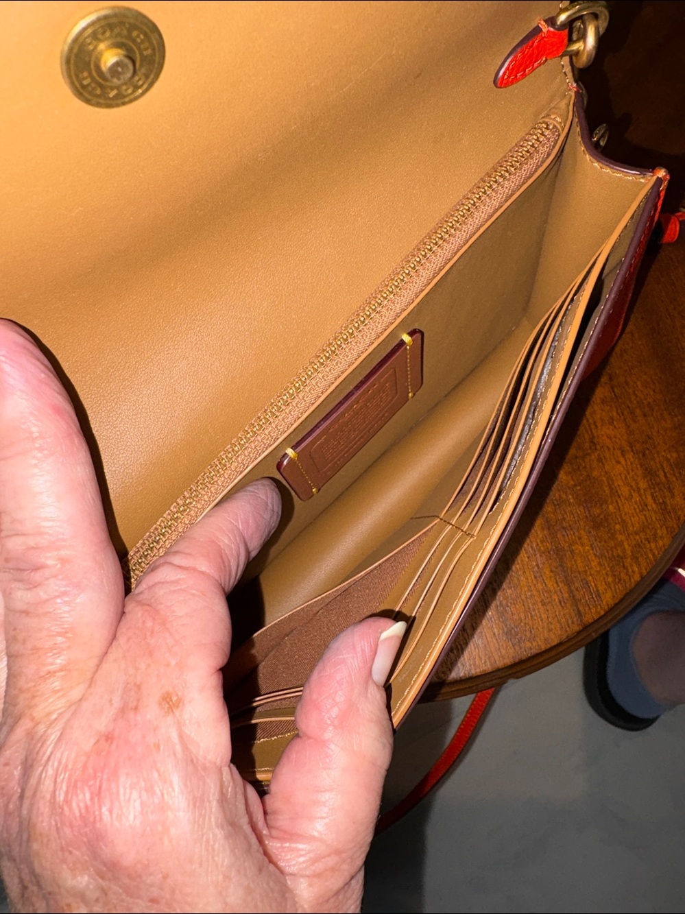 Coach Hayden Leather Crossbody bag Clutch Orange  exterior slip pocket  like new - Picture 13 of 15